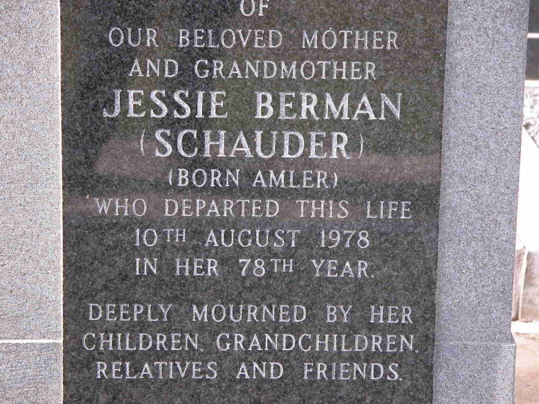 BERMAN Jessie formerly SCHAUDER nee AMLER -1978