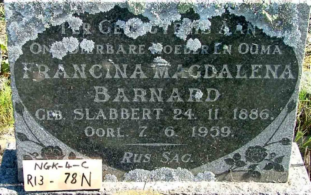 BARNARD Francina Magdalena nee SLABBERT 1886-1959