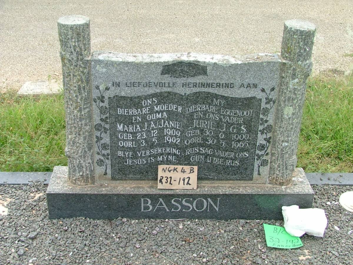 BASSON Jurie J.G.S. 1900-1965 &amp; Maria J.A. 1909-1992
