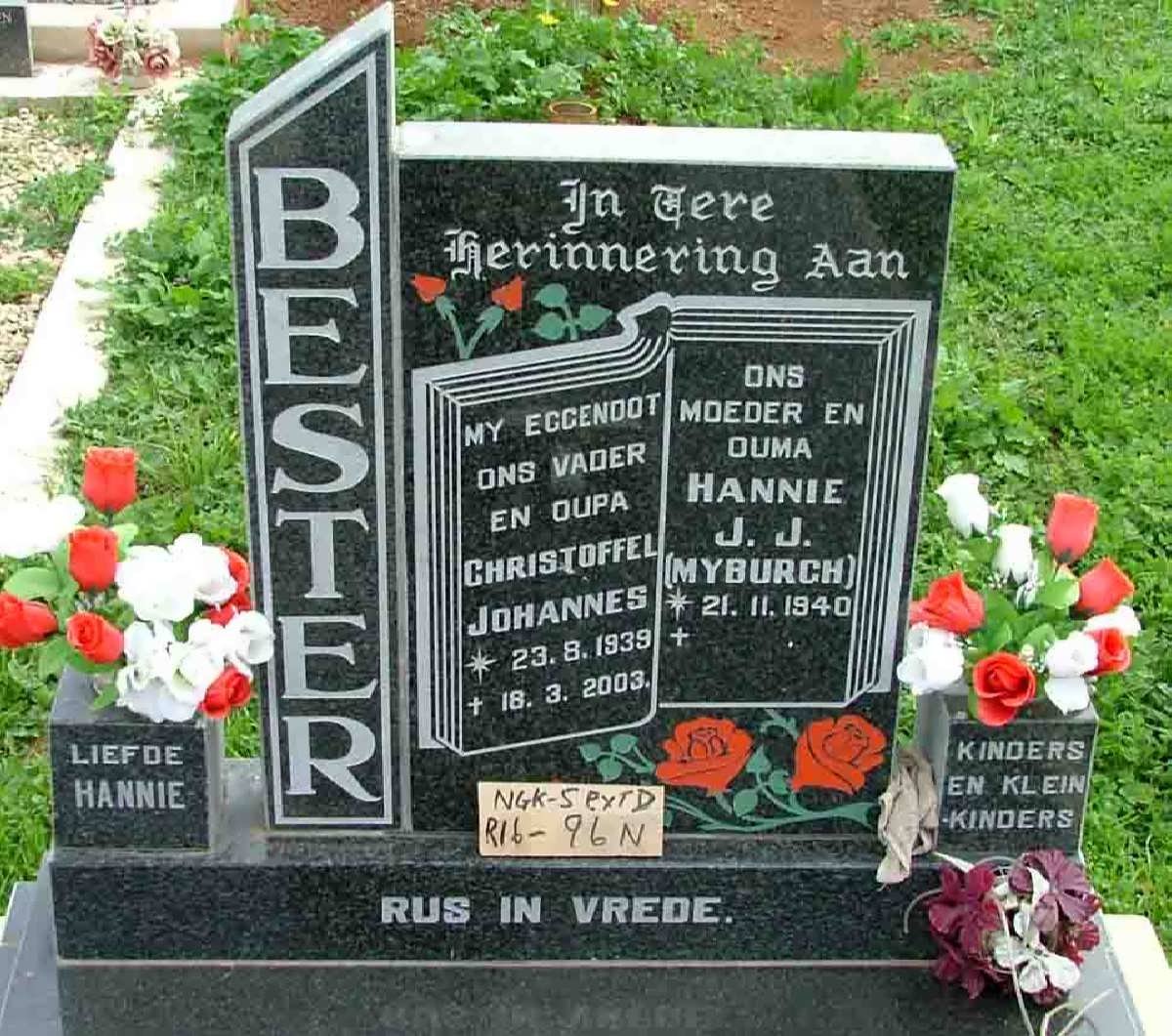 BESTER Christoffel Johannes 1939-2003 &amp; J.J. MYBURGH 1940-