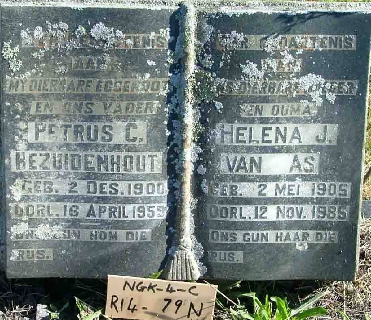 BEZUIDENHOUT Petrus C. 1900-1959 &amp; AS Helena J., van 1905-1985