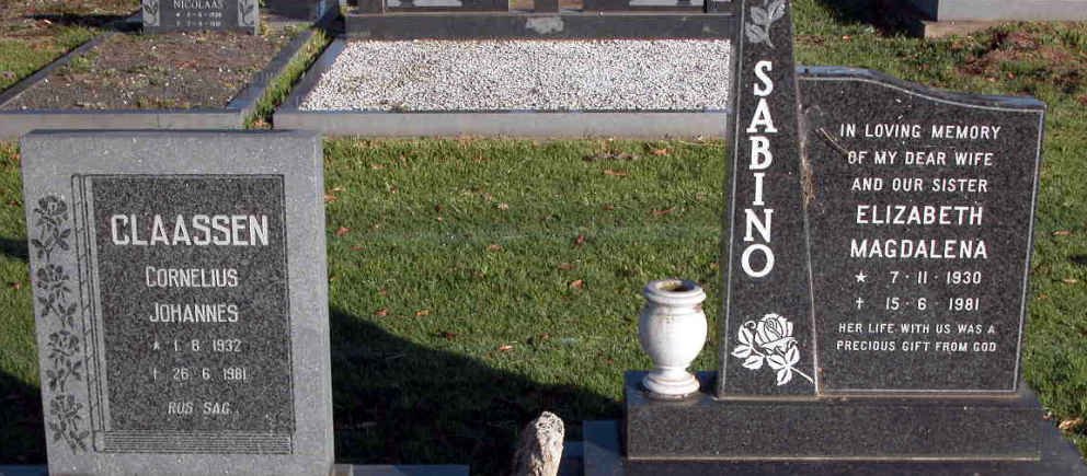 CLAASSEN Cornelius Johannes 1932-1981 :: SABINO Elizabeth Magdalena 1930-1981