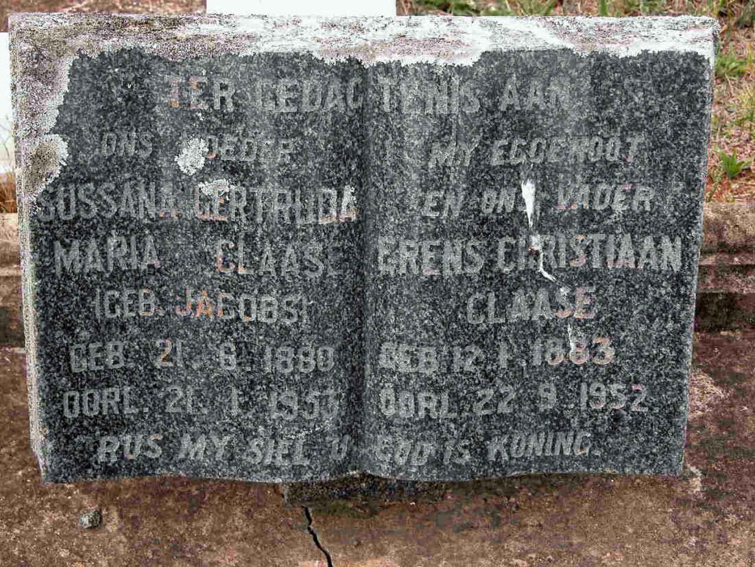CLAASE Erens Christiaan 1883-1952 &amp; Sussana Gertruda Maria JACOBS 1880-1953