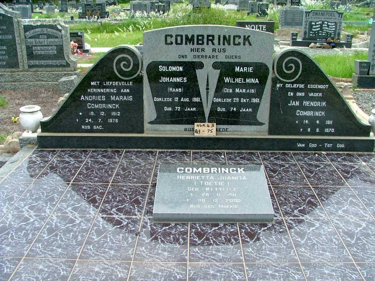 COMBRINCK Solomon Johannes -1961 &amp; Marie Wilhelmina MARAIS -1961