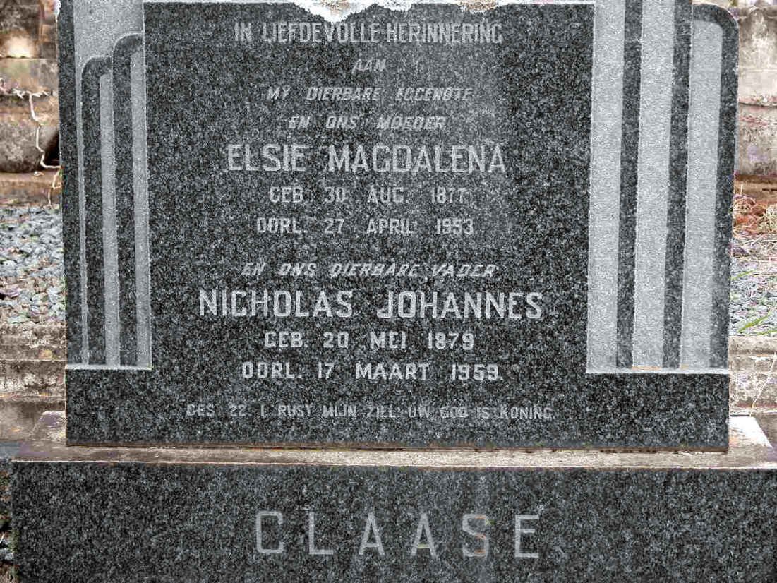 CLAASE Nicholas Johannes 1879-1959 &amp; Elsie Magdalena 1877-1953