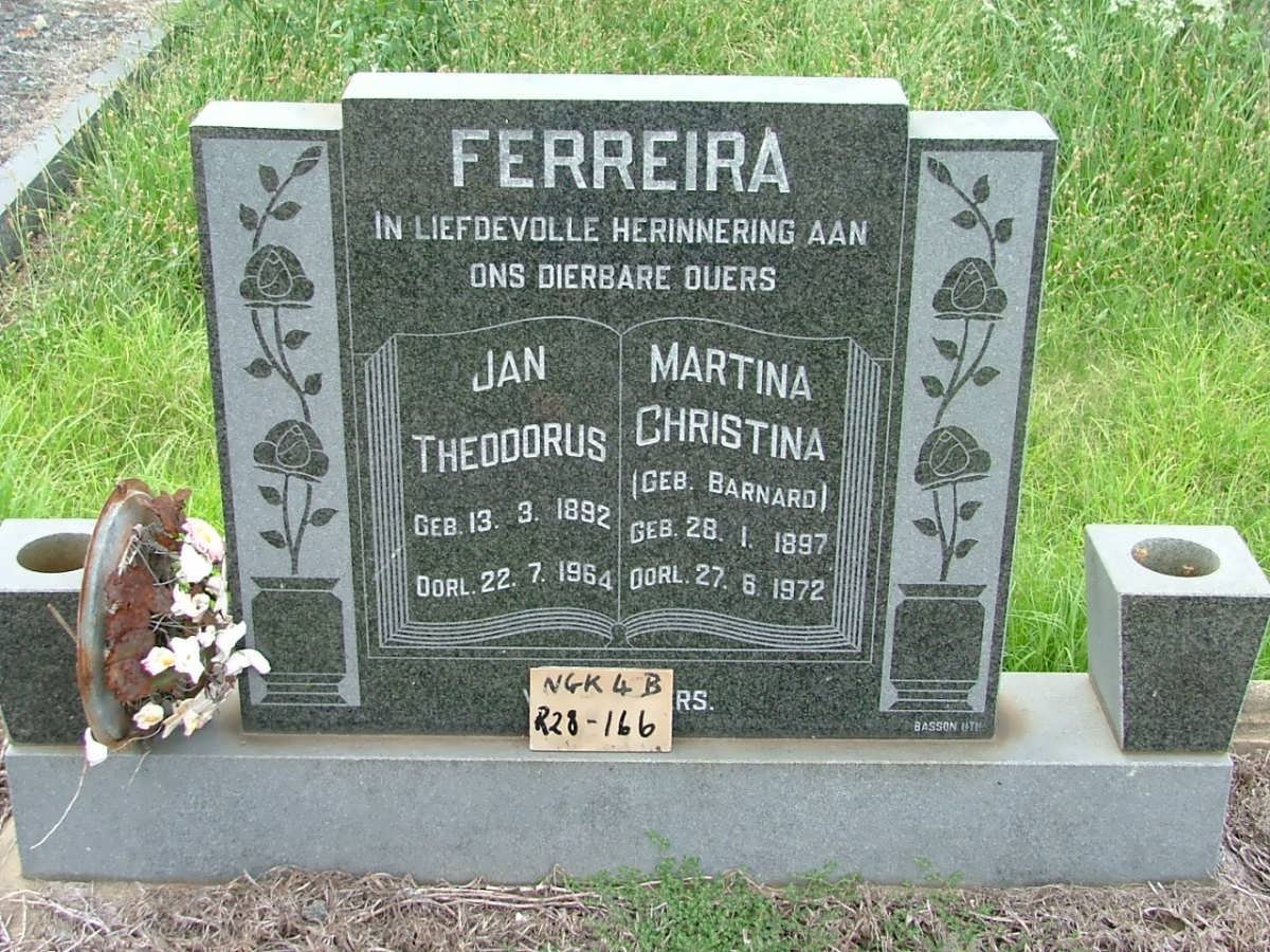 FERREIRA Jan Theodorus 1892-1964 &amp; Martina Christina BARNARD 1897-1972