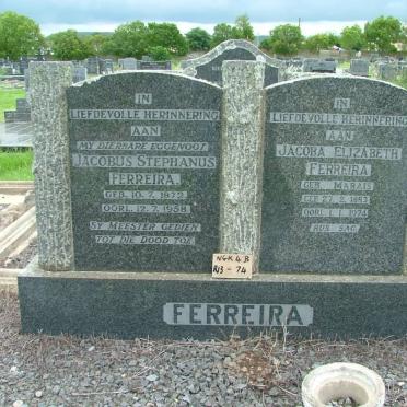 FERREIRA Jacobus Stephanus 1872-1958 &amp; Jacoba Elizabeth MARAIS 1883-1974