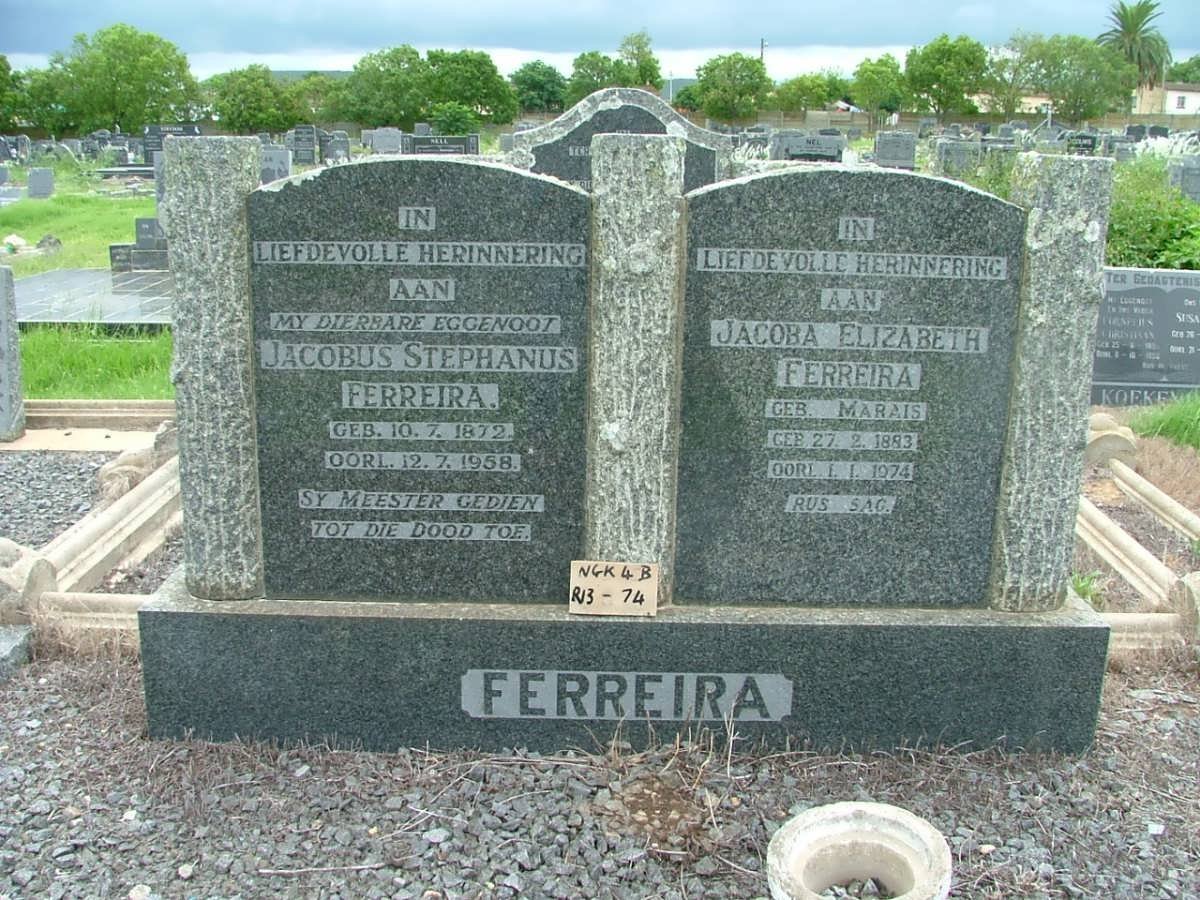 FERREIRA Jacobus Stephanus 1872-1958 &amp; Jacoba Elizabeth MARAIS 1883-1974