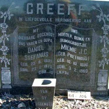 GREEFF Daniel Stefanus 1893-1970 &amp; Miemie J.C. PRETORIUS 1896-1980