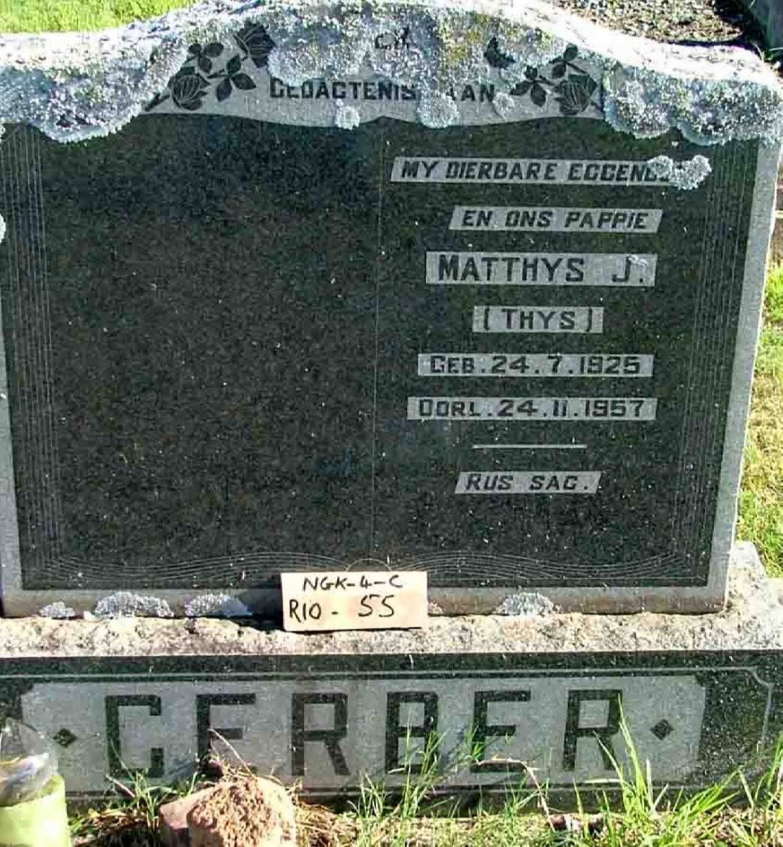 GERBER Matthys J. 1925-1957