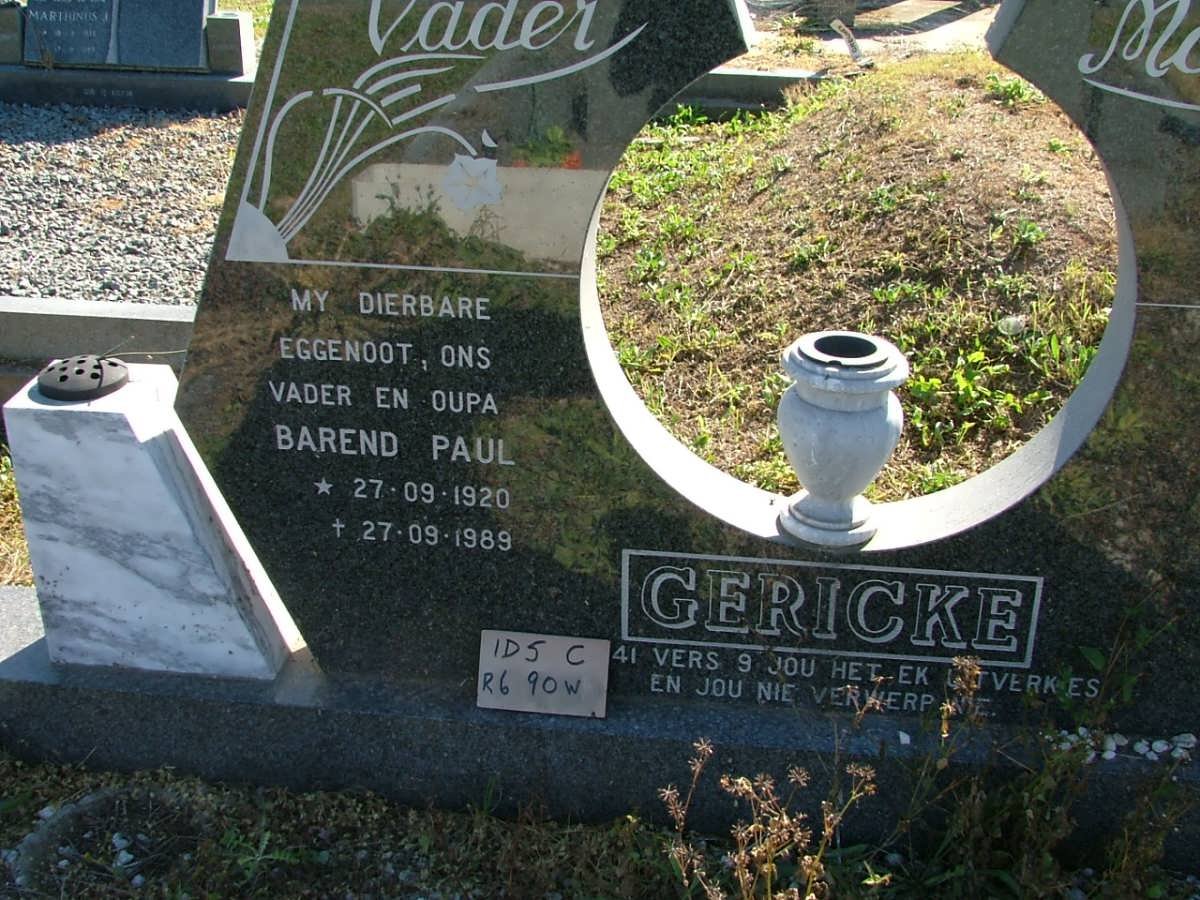 GERICKE Barend Paul 1920-1989