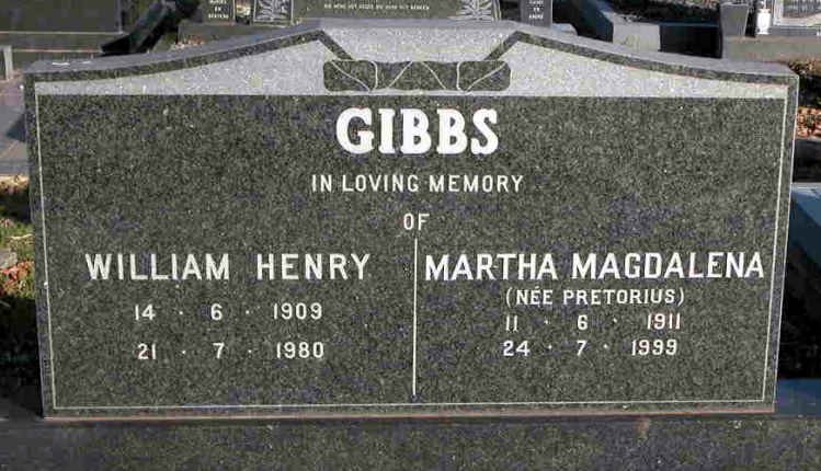 GIBBS William Henry 1909-1980 &amp; Martha Magdalena PREORIUS 1911-1999