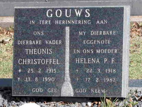 GOUWS Theunis Christoffel 1915-1990 &amp; Helena P.F. 1918-1982