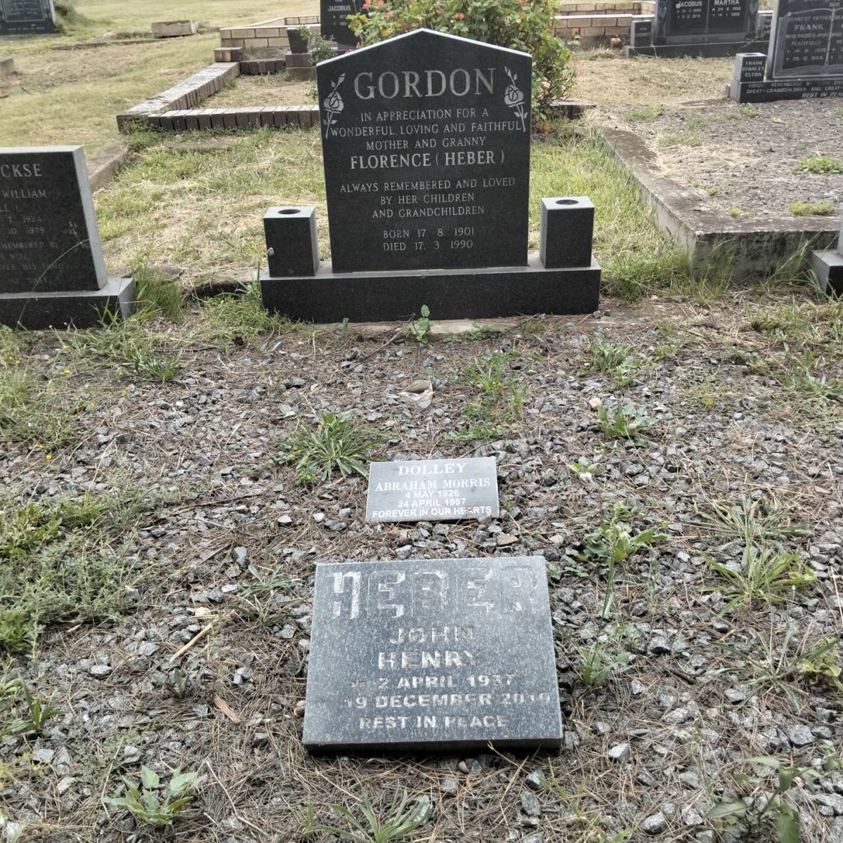 GORDON Florence nee HEBER 1901-1990 :: HEBER John Henry 1937-2010 :: DOLLEY Abraham Morris 1926-1997