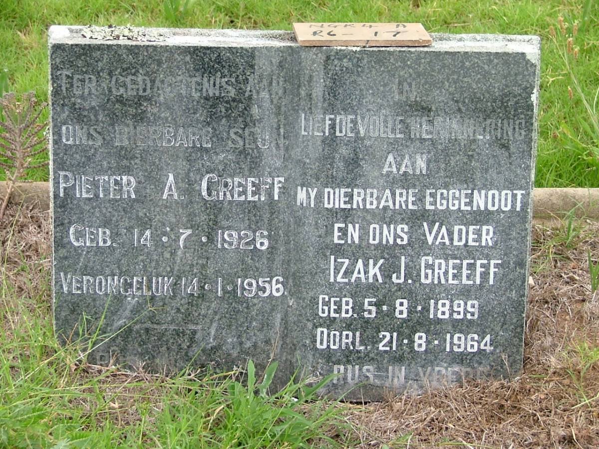 GREEFF Izak J. 1899-1964 :: GREEFF Pieter A. 1926-1956