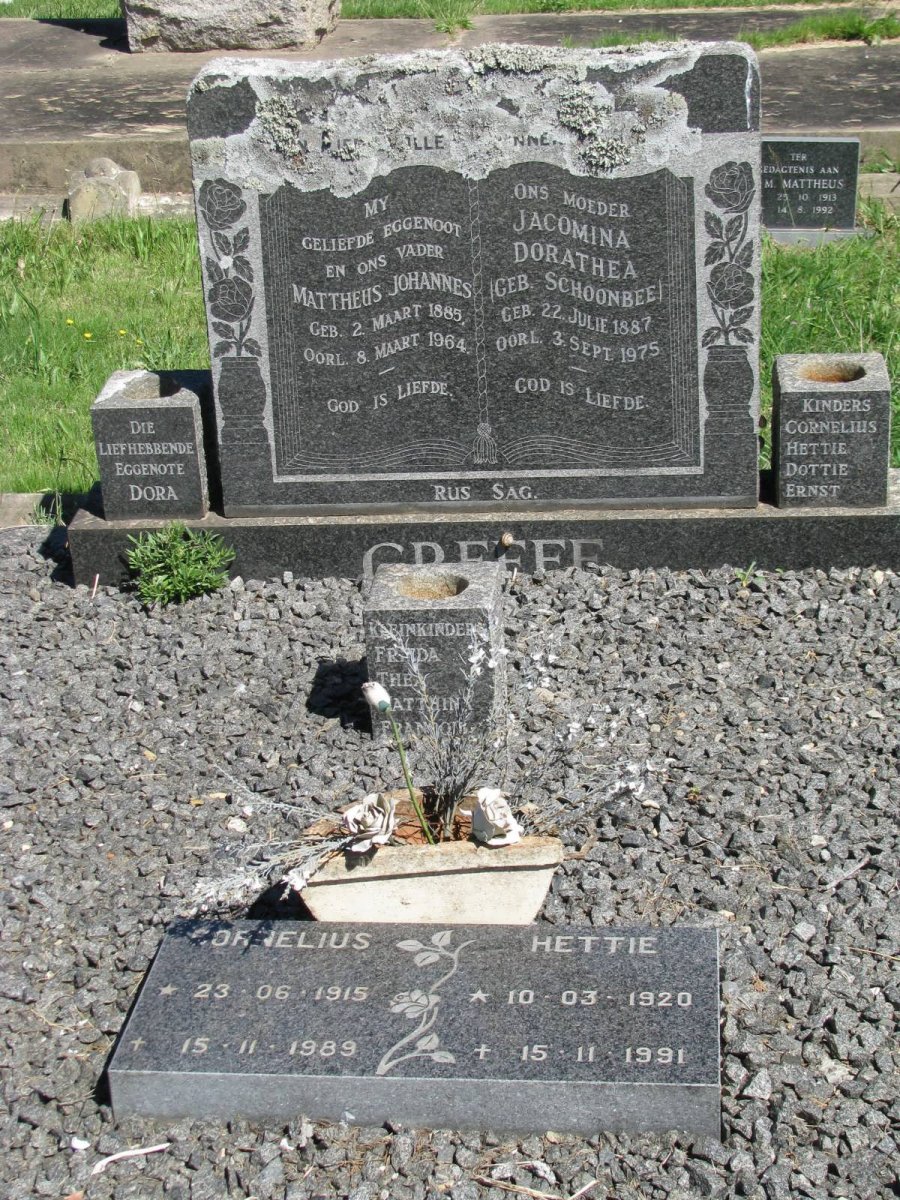 GREEFF Mattheus Johannes 1885-1964 &amp; Jacomina Dorathea SCHOONBEE 1887-1975 :: GREEFF Cornelius 1915-1989 &amp; Hettie 1920-1