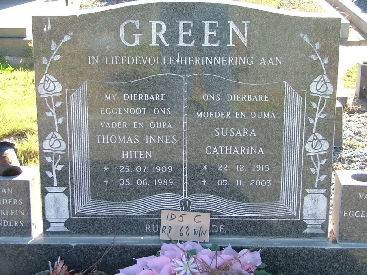 GREEN Thomas Innes Hiten 1909-1989 &amp; Susara Catharina 1915-2003