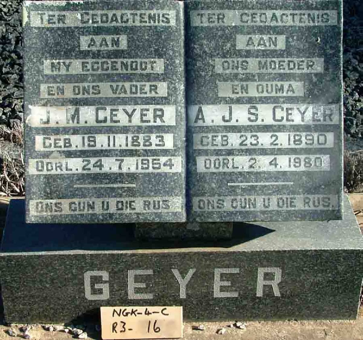 GEYER J.M. 1883-1954 &amp;  A.J.S. 1890-1980