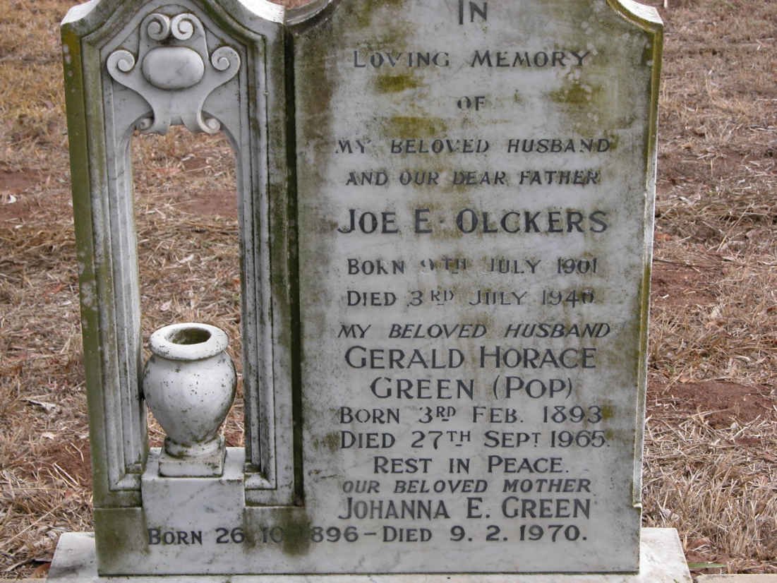 GREEN Gerald Horace 1893-1965 &amp; Johanna E. 1896-1970 :: OLCKERS Joe E. 1901-1948  
