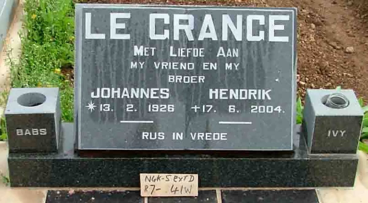 GRANGE Johannes Hendrik, le 1926-2004