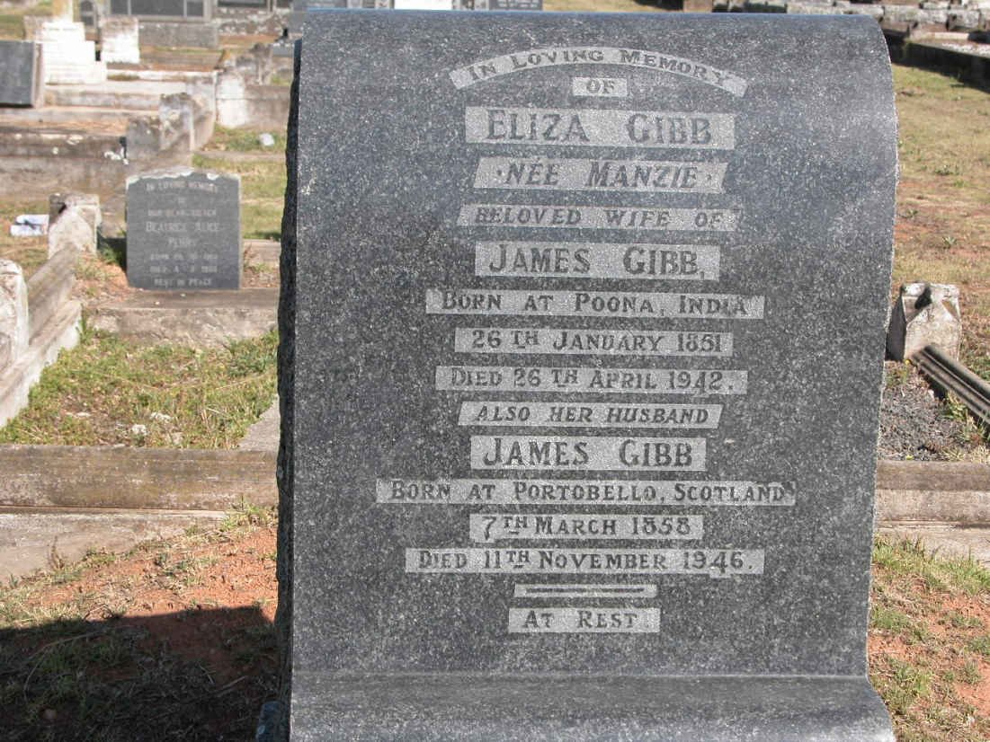 GIBB James 1858-1946 &amp; Eliza MANZIE 1851-1942