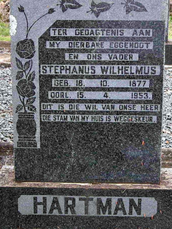 HARTMAN Stephanus Wilhelmus 1877-1953