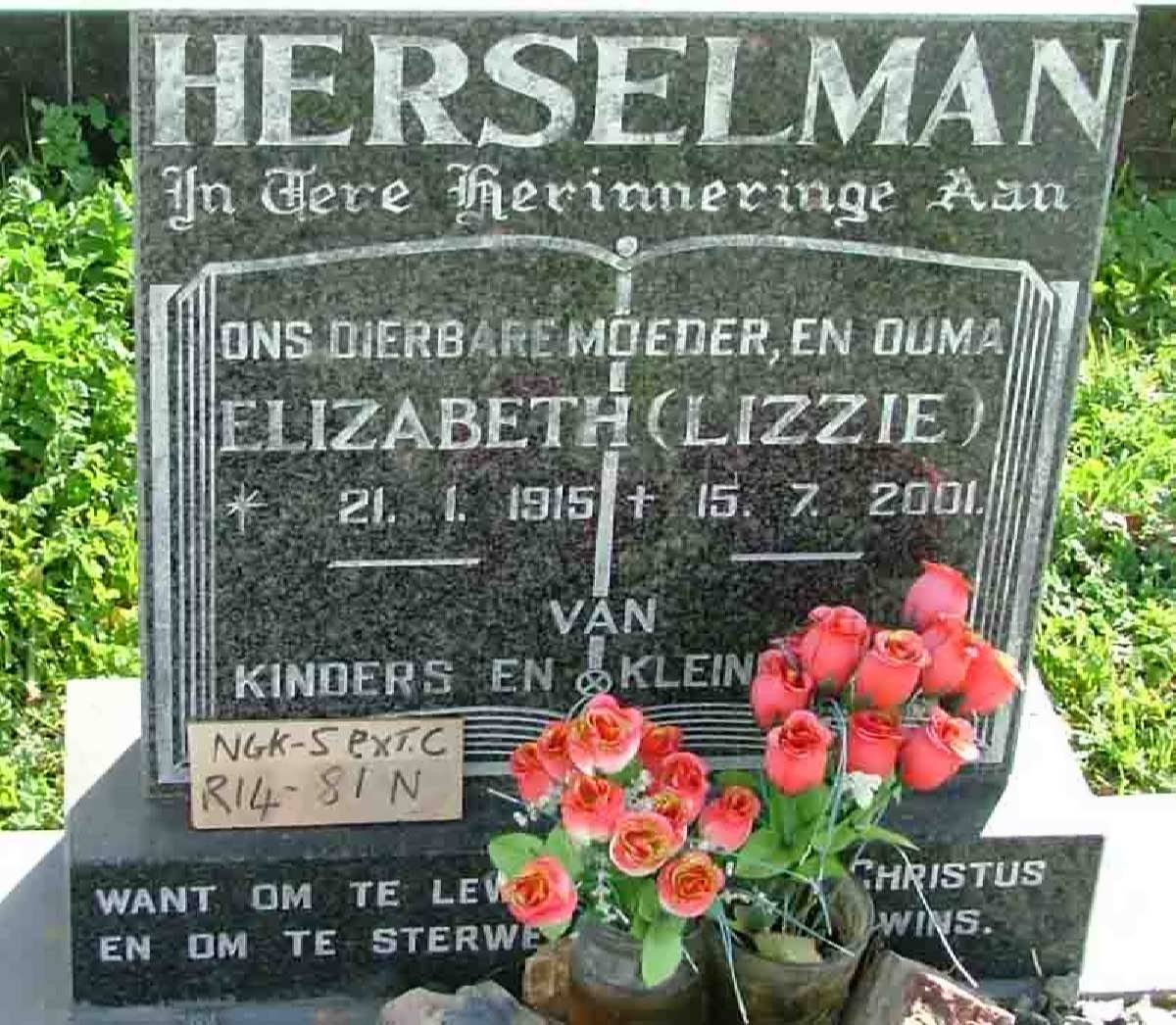 HERSELMAN Elizabeth 1915-2001