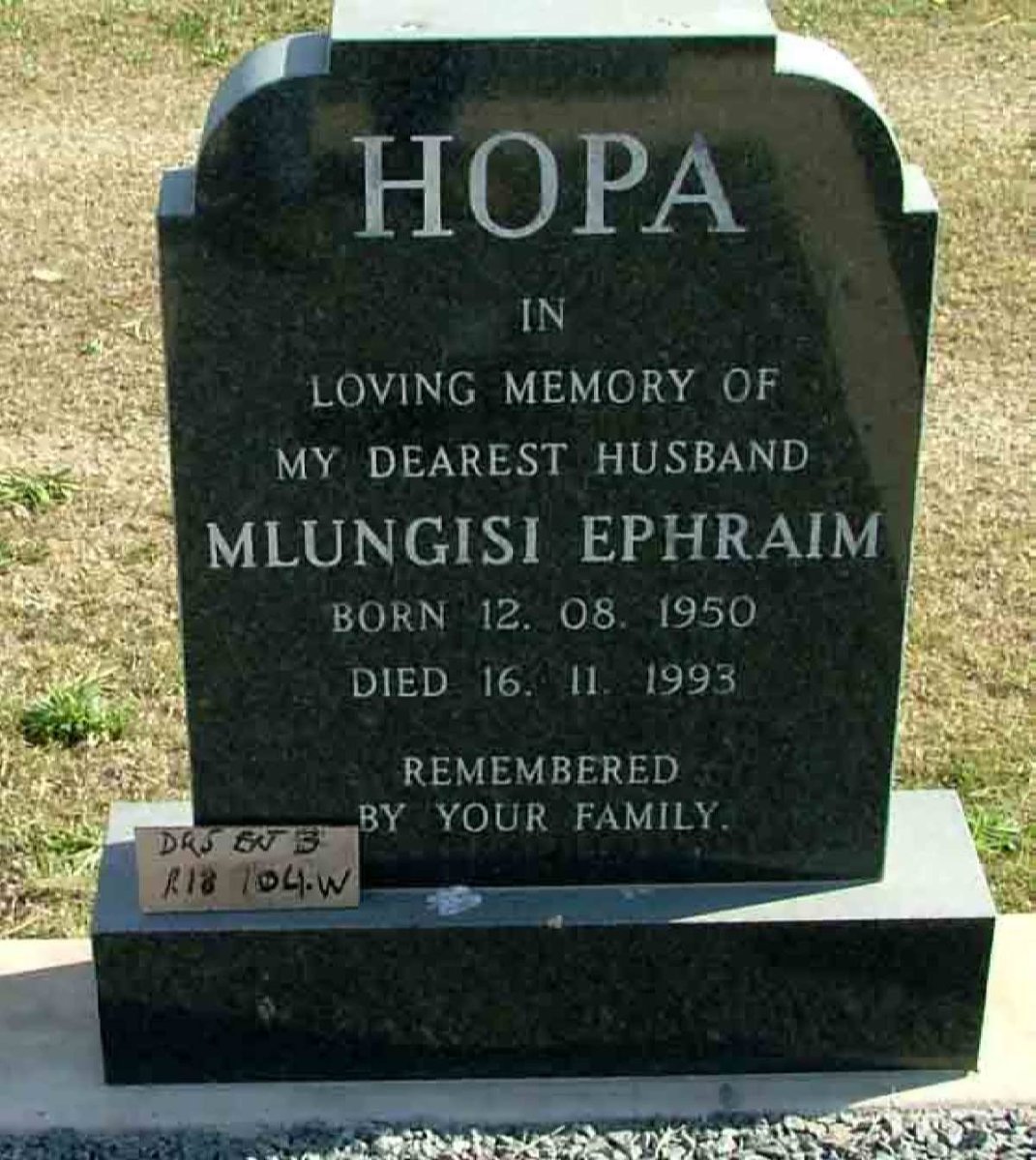 HOPA Mlungisi Ephraim 1950-1993