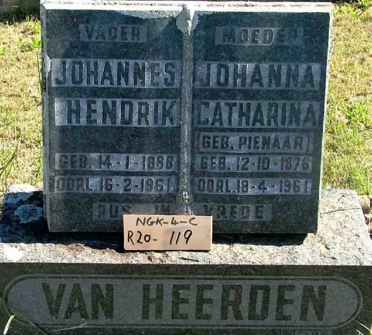 HEERDEN Johannes Hendrik, van 1888-1961 &amp; Johanna Catharina PIENAAR 1876-1961