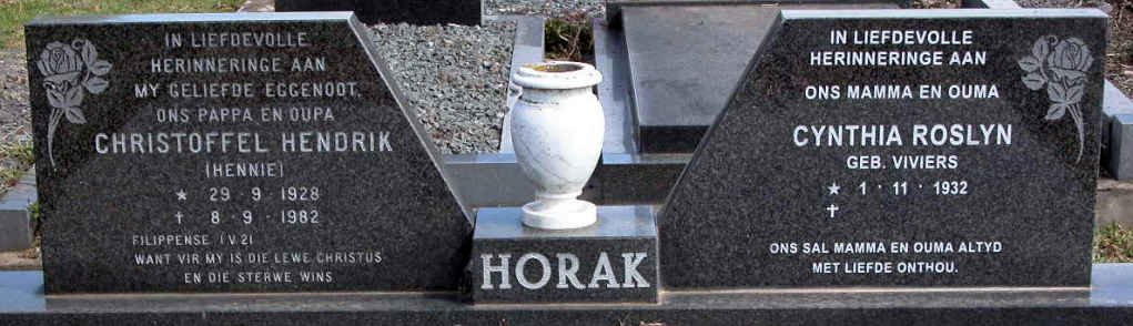 HORAK Christoffel Hendrik 1928-1982 &amp; Cynthia Roslyn VIVIERS 1932-