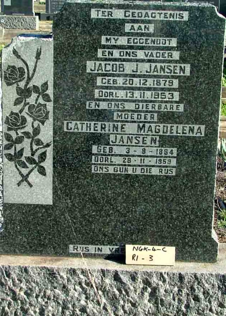 JANSEN Jacob J. 1879-1953 &amp; Catherine Magdelena 1884-1959
