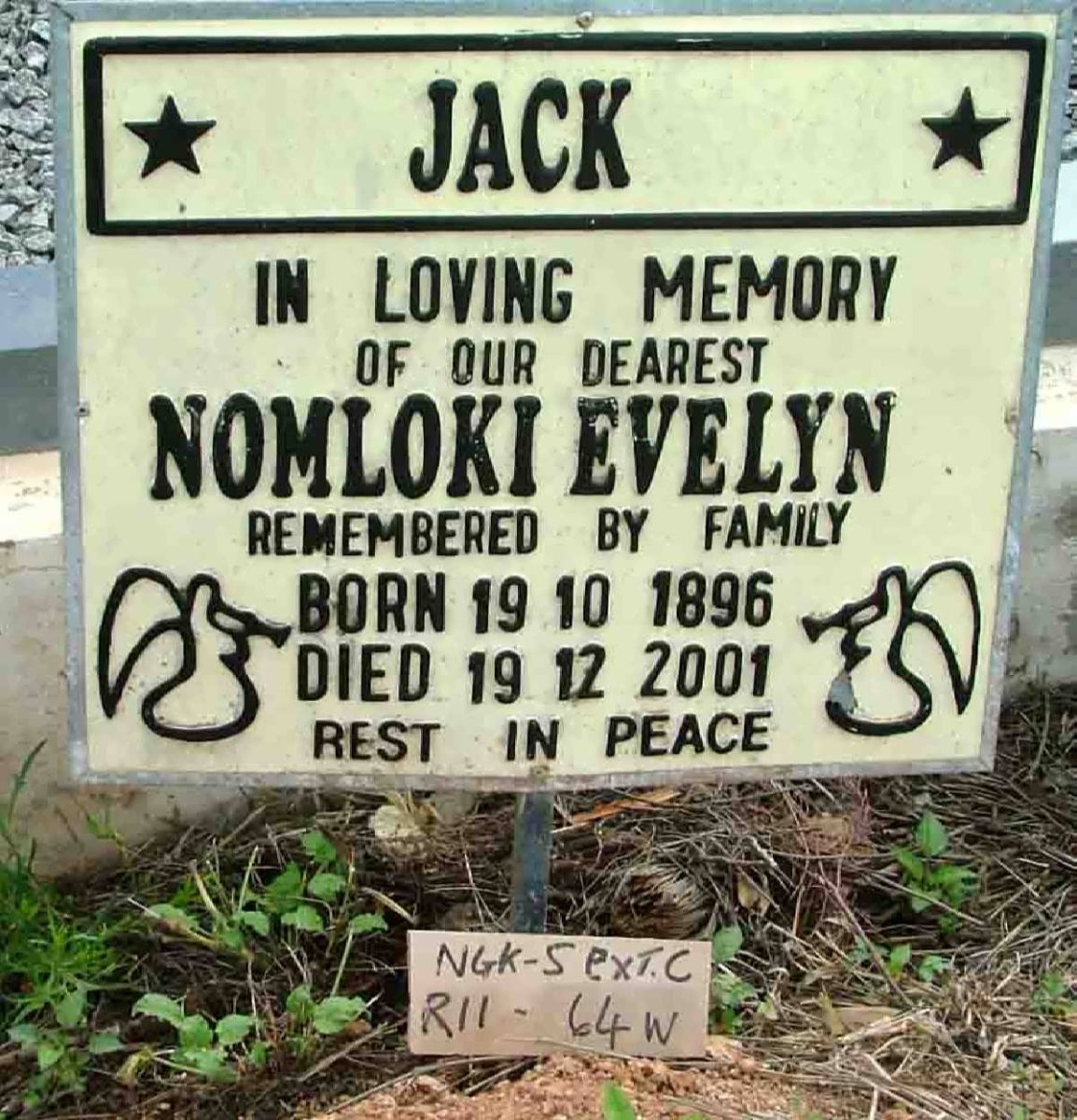 JACK Nomloki Evelyn 1896-2001