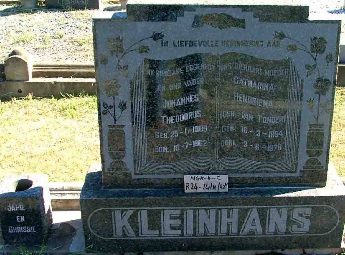KLEINHANS Johannes Theodorus  1889-1962 &amp; Catharina Hendrina VAN TONDER 1894-1976