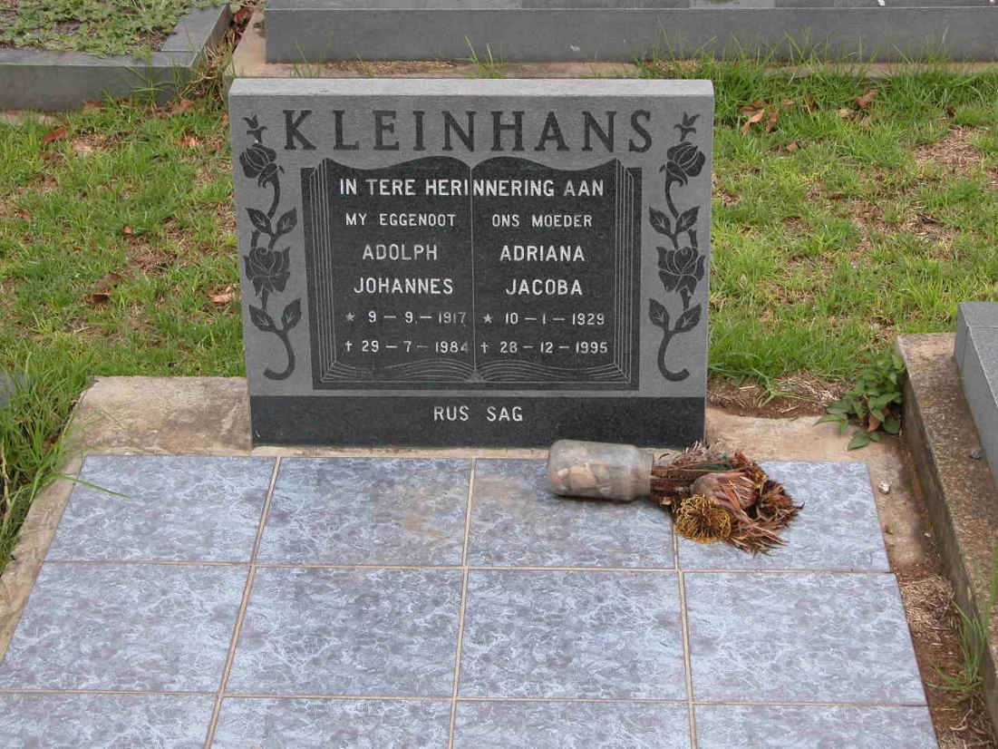 KLEINHANS Adolph Johannes 1917-1984 &amp; Adriana Jacoba 1929-1995