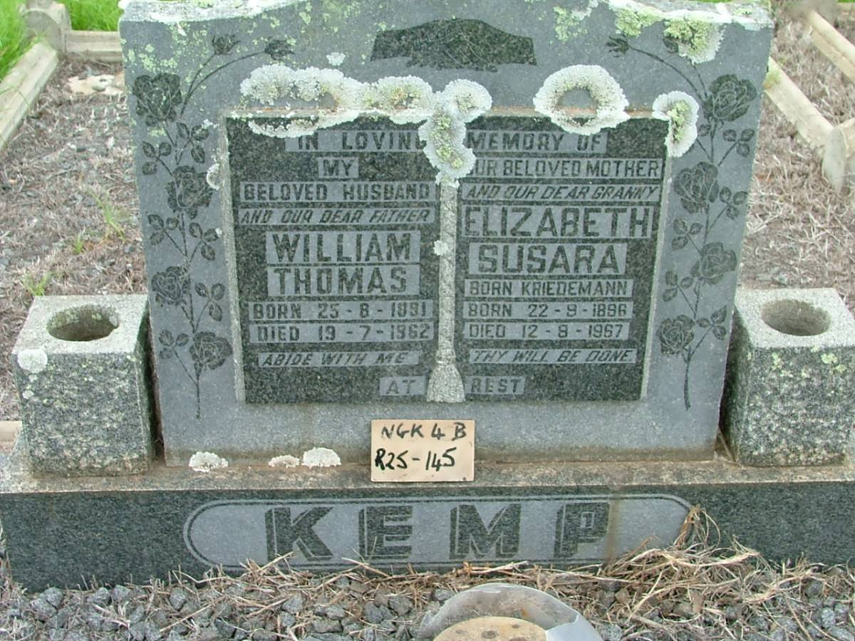KEMP William Thomas 1891-1962 &amp; Elizabeth Susara KRIEDEMANN 1896-1967