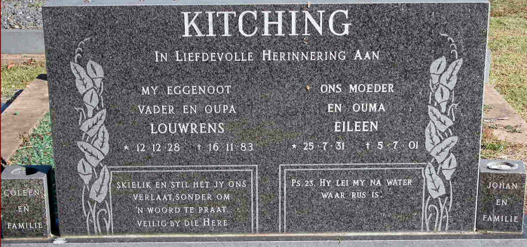 KITCHING Louwrens 1928-1983 &amp; Eileen 1931-2001
