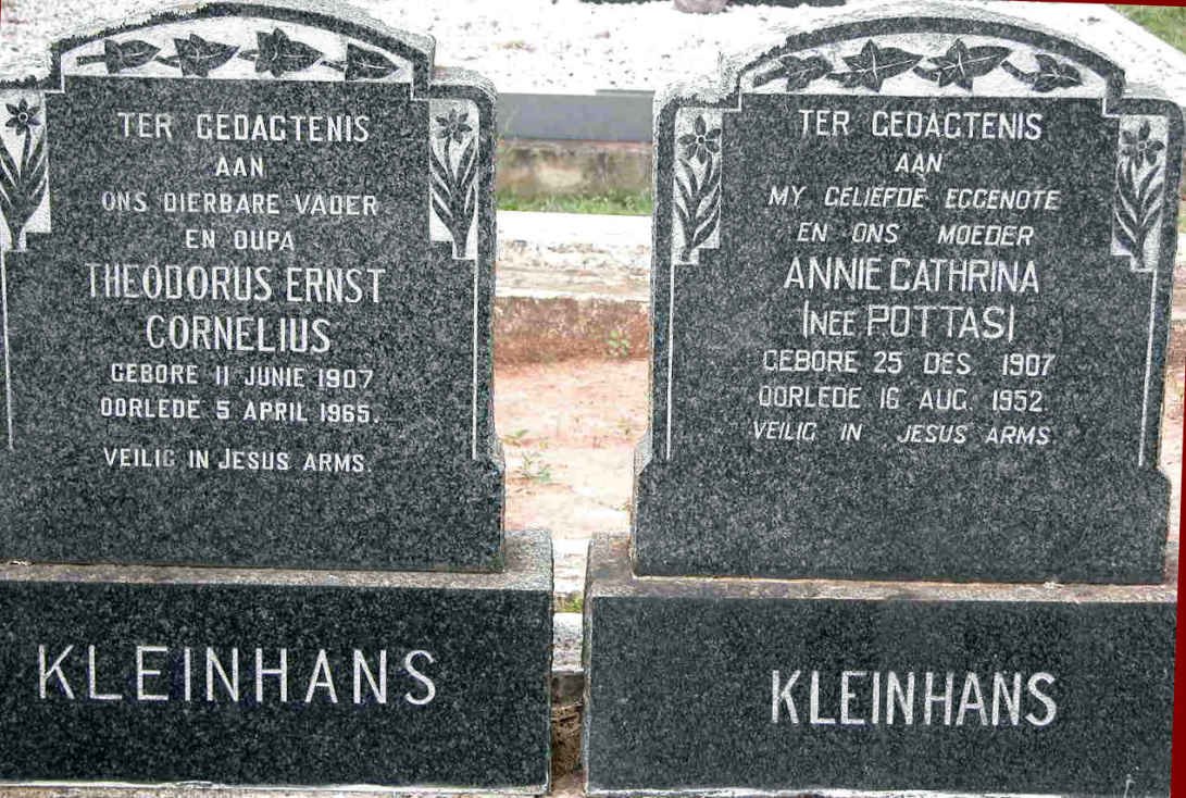 KLEINHANS Theodorus Ernst Cornelius 1907-1965 &amp; Annie Cathrina POTTAS 1907-1952