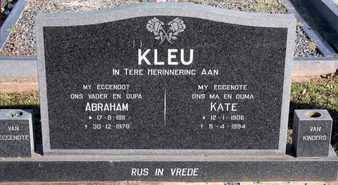 KLEU Abraham 1911-1978 &amp; Kate 1906-1994