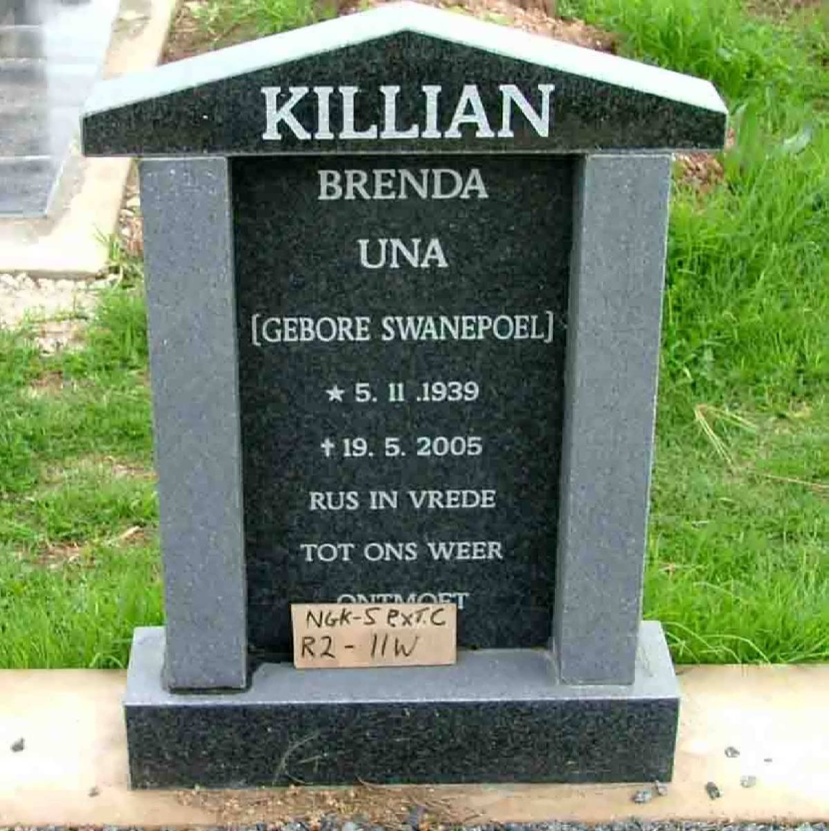 KILLIAN Brenda Una nee SWANEPOEL 1939-2005