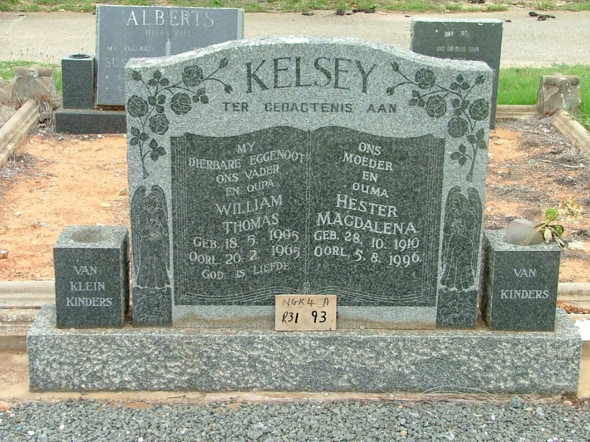 KELSEY William Thomas 1905-1965 &amp; Hester Magdalena 1910-1996