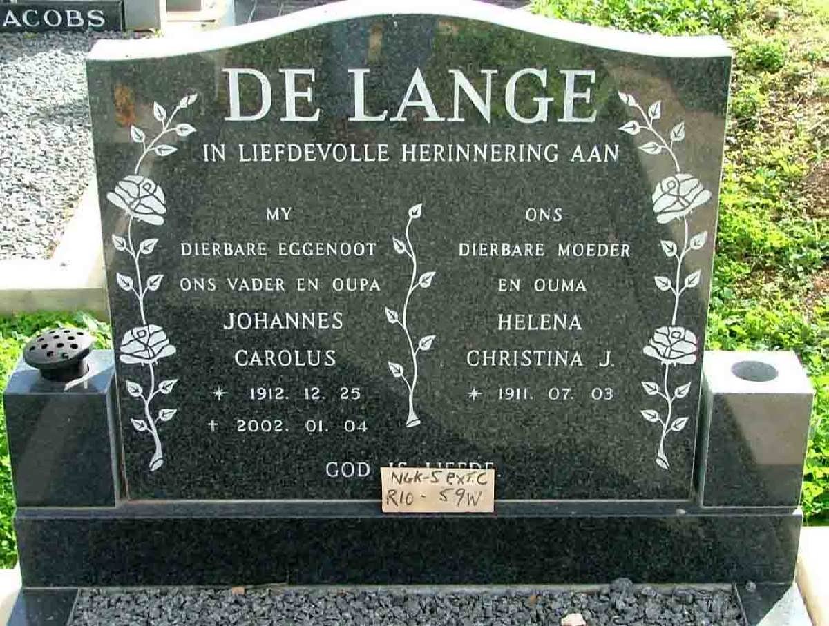 LANGE Johannes Carolus, de 1912-2002 &amp; Helena Christina 1911-