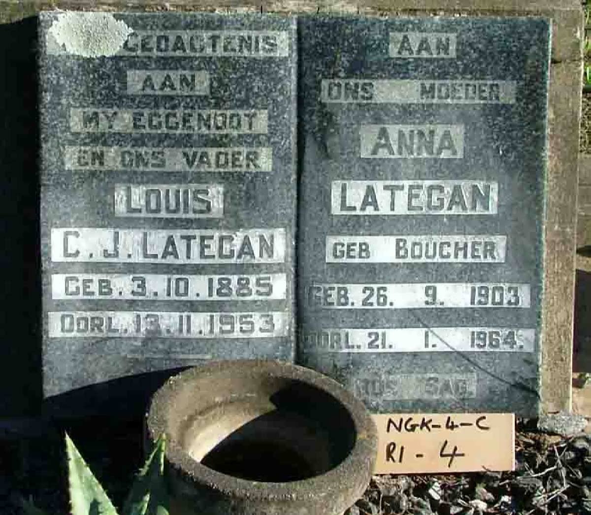 LATEGAN Louis C.J. 1885-1953 &amp; Anna BOUCHER 1903-1964