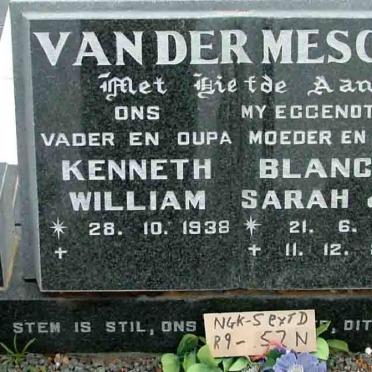 MESCHT Kenneth William, van der 1938- &amp; Blanche Sarah J.E. 1941-2003 