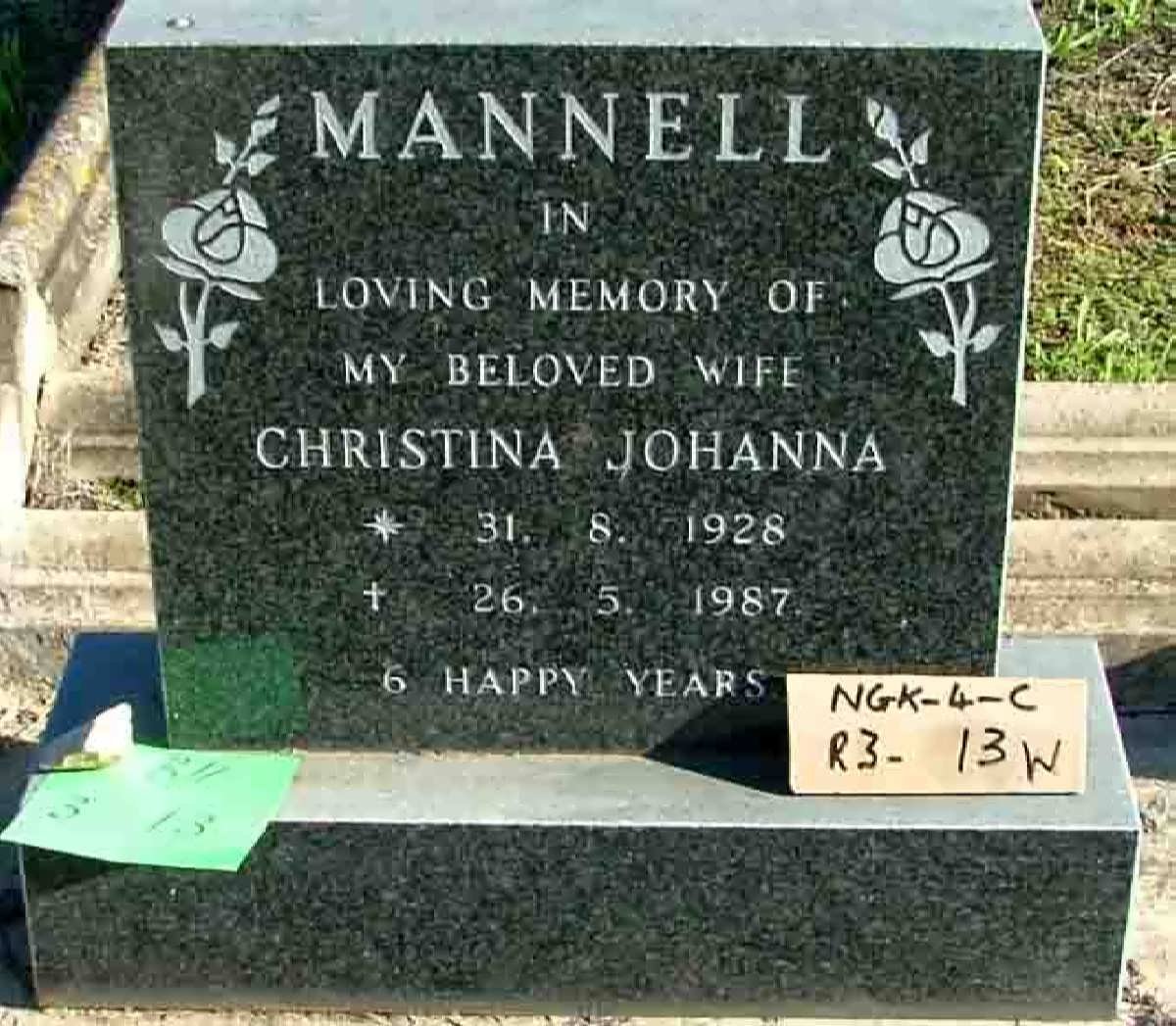 MANNELL Christina Johanna 1928-1987