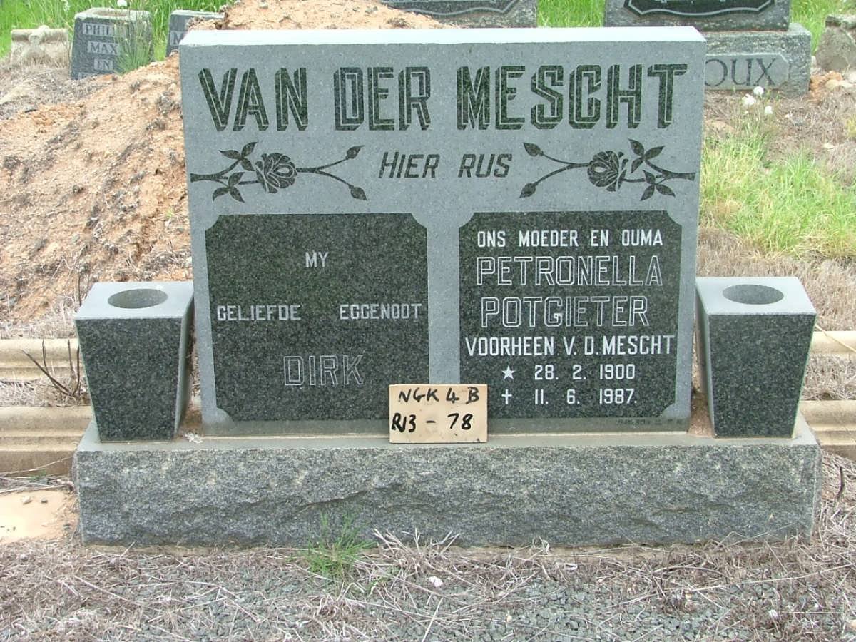 MESCHT Dirk, van der &amp; Petronella POTGIETER previously V.D. MESCHT 1900-1987