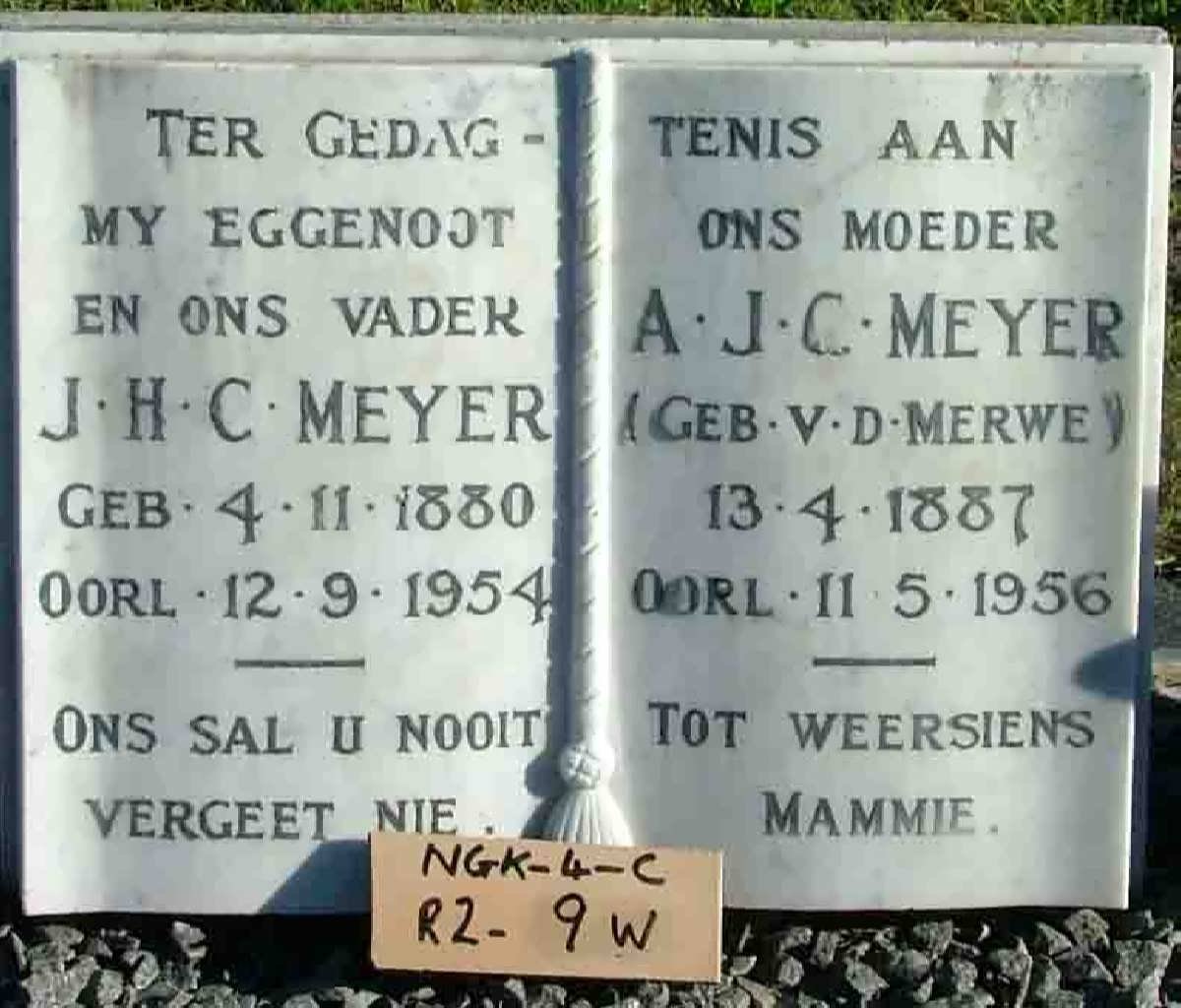 MEYER J.H.C. 1880-1954 &amp; A.J.C. V.D.MERWE 1887-1956