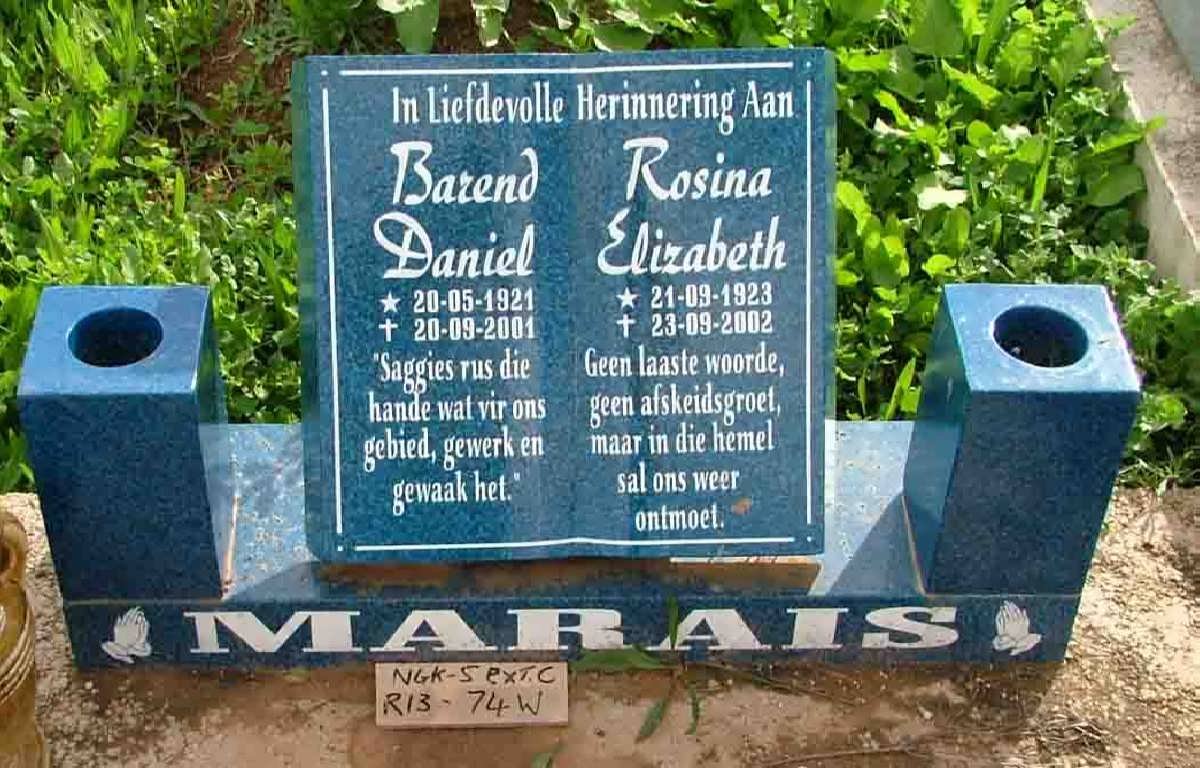 MARAIS Barend Daniel 1921-2001 &amp; Rosina Elizabeth 1923-2002