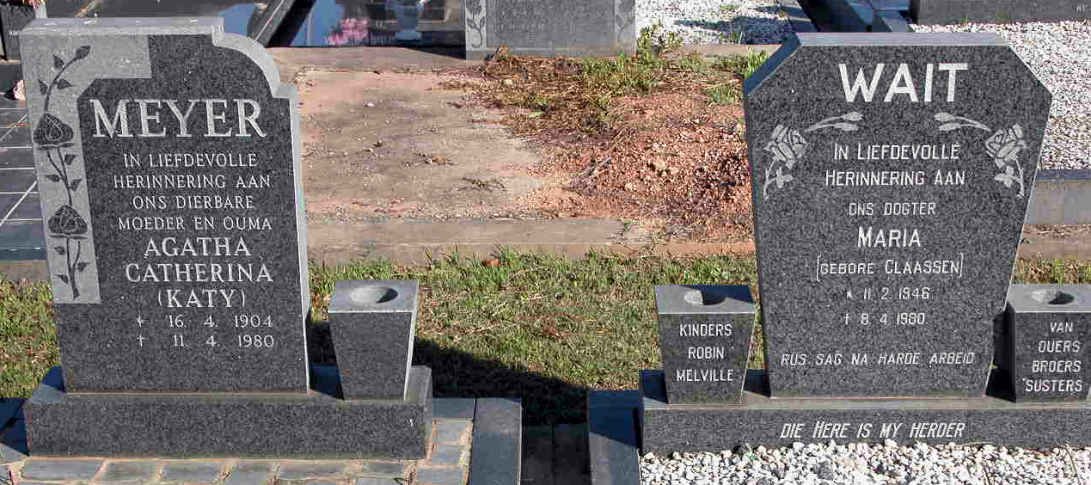 MEYER Agatha Catherina 1904-1980 :: WAIT Maria nee CLAASSEN 1946-1980