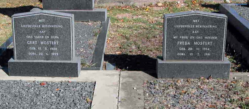 MOSTERT Gert 1929-1999 &amp; Freda 1934-1981