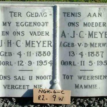MEYER J.H.C. 1880-1954 &amp; A.J.C. V.D.MERWE 1887-1956